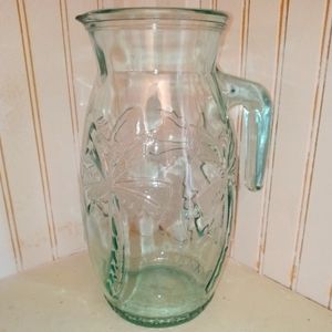 Vintage Italian green Glass, palm tree design pitcher